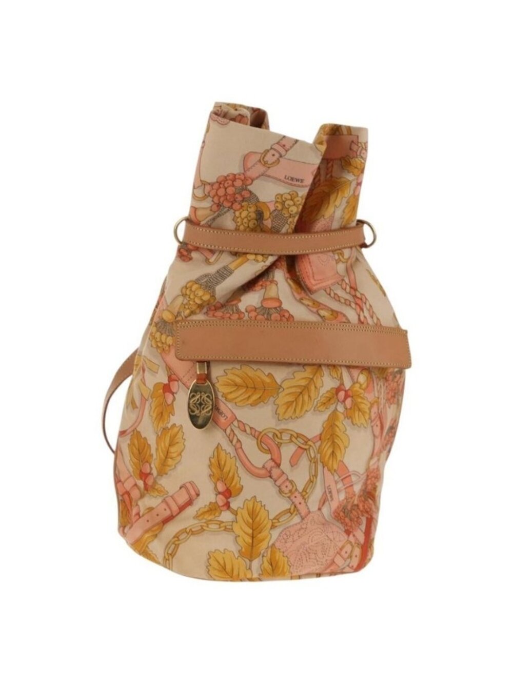 Authentic LOEWE Shoulder Bag Canvas Leather Beige Pink yellow